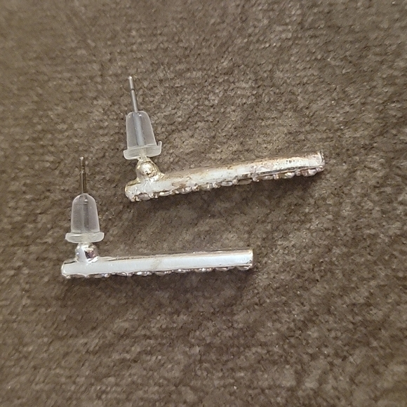3/$20 Silvertone Rhinestone Bar Post Earrings - Picture 3 of 5
